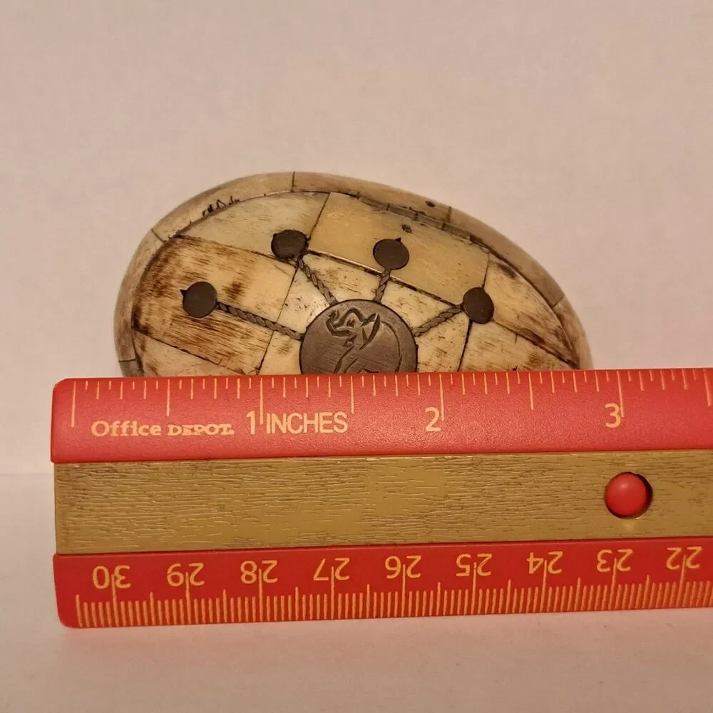 Vintage Camel Bone Trinket Jewelry Box Brass Inlay Handcrafted Oval India